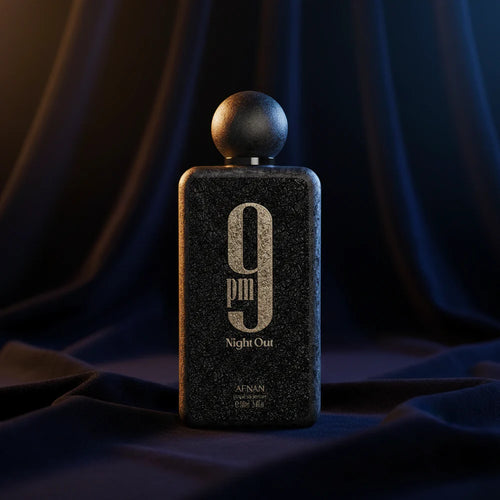 Afnan 9PM Eau De Parfum for Men 100ml tester bottle, night out scent, sleek glass design with dark liquid fragrance inside.