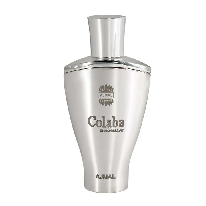 Ajmal Colaba Mukhalat concentrated perfume oil for men and women in a glass bottle with a black cap and elegant packaging
