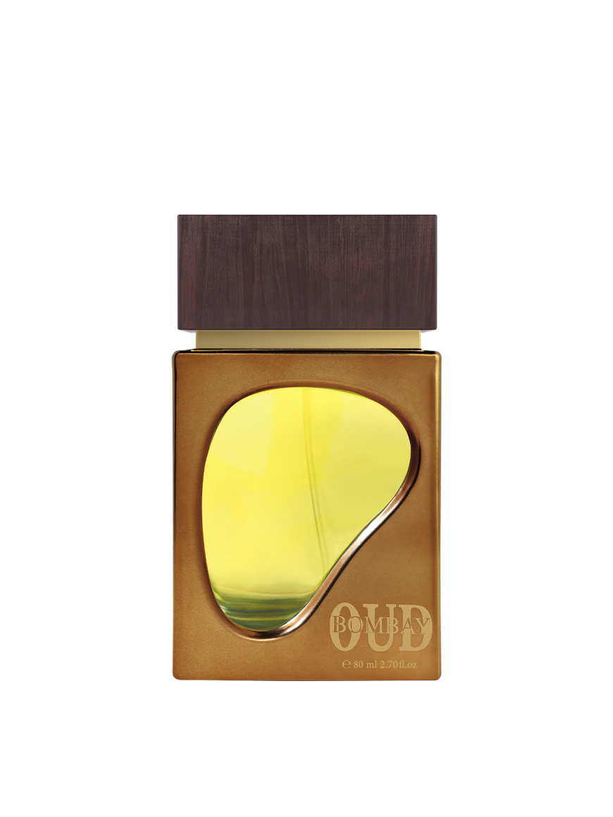 Bottle of Bombay Oud by Ahmed Al Maghribi Eau de Parfum for men and women, featuring a sleek design in a clear glass bottle.