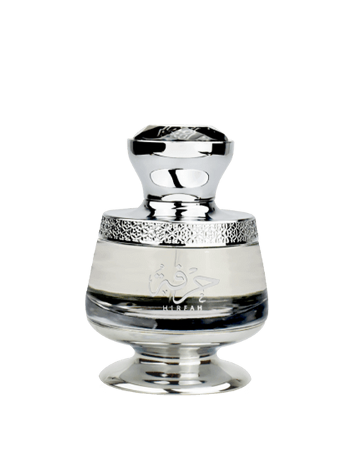 Ahmed Al Maghribi Hirfah Eau de Parfum 75ml bottle, sleek design, suitable for men and women, with a modern, elegant appearance.