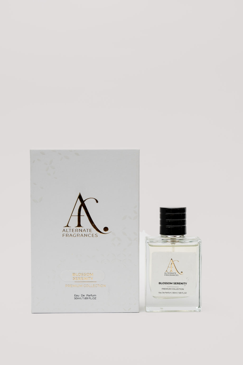 Rini Deals Blossom Serenity 50ml Eau de Parfum bottle with elegant packaging and box, showcasing floral fragrance.