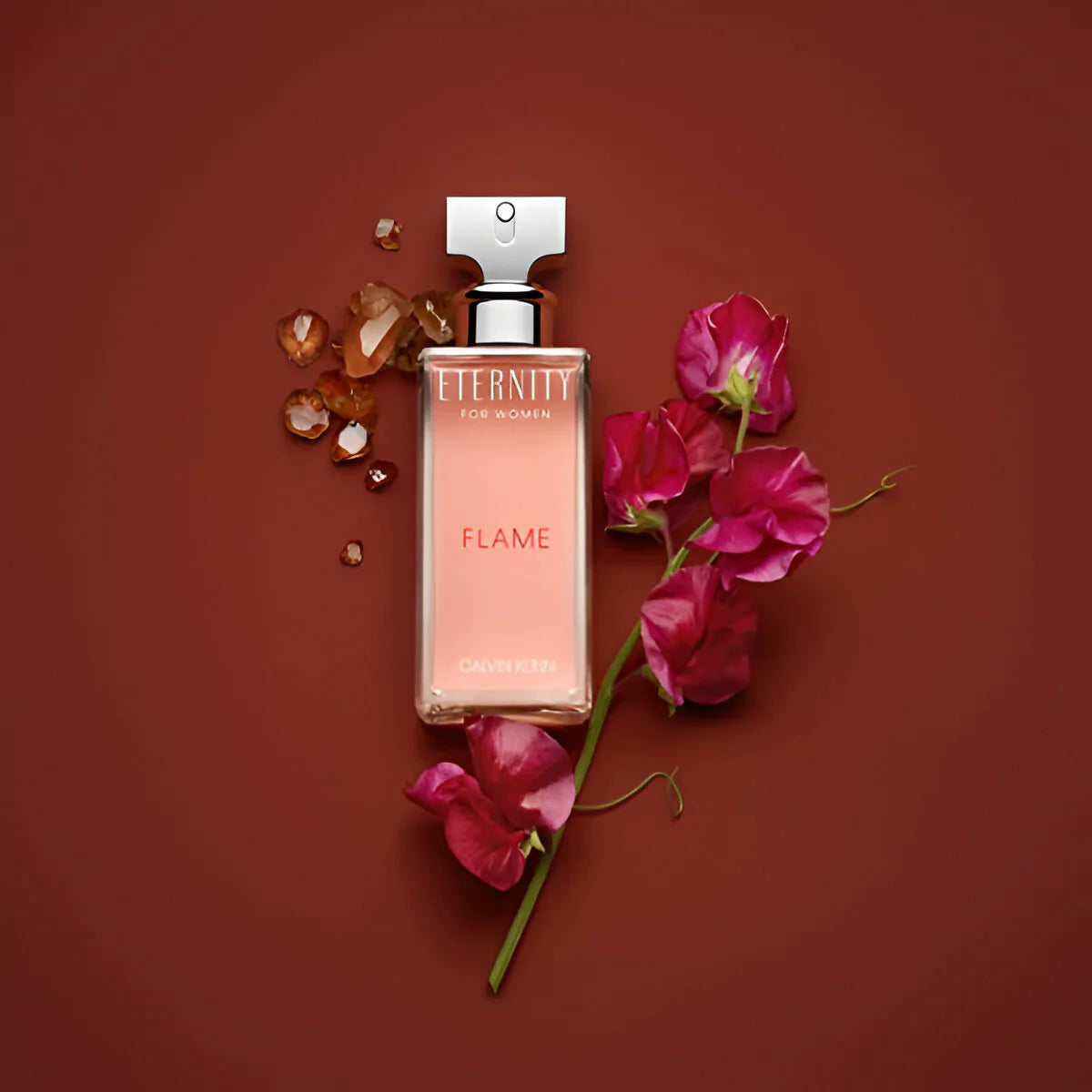 Calvin Klein Eternity Flame Eau De Parfum for Women, 100ml bottle with elegant packaging and floral fragrance details
