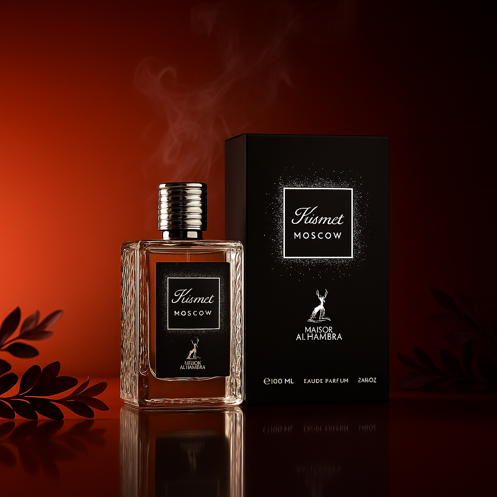 Alhambra Kismet Moscow perfume bottle with intricate design, 100ml, showcasing the elegant glass container and luxurious branding.