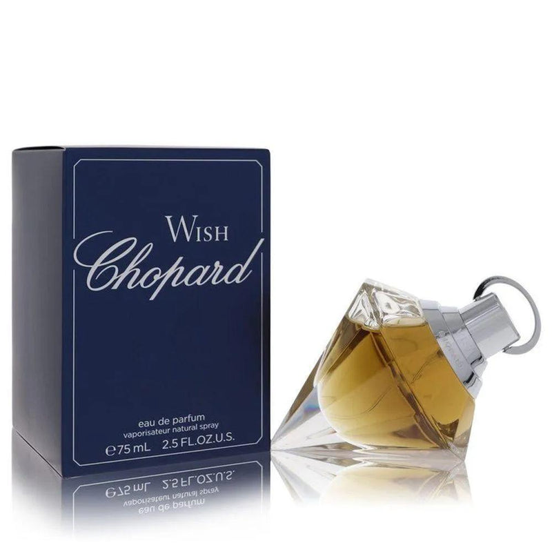 Chopard Wish Eau de Parfum bottle with elegant design, 75ml size, showcasing the luxury fragrance packaging.