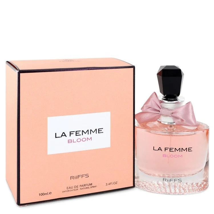 Riiffs La Femme Bloom Eau De Parfum for Women, 100ml bottle with floral design and elegant packaging.