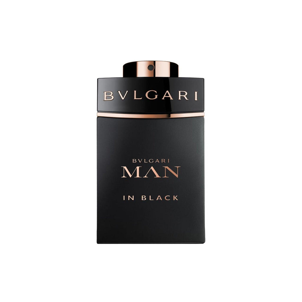 Tester Bvlgari Man In Black Eau De Parfum 100ml bottle with black and gold design, showcasing the sleek fragrance packaging.
