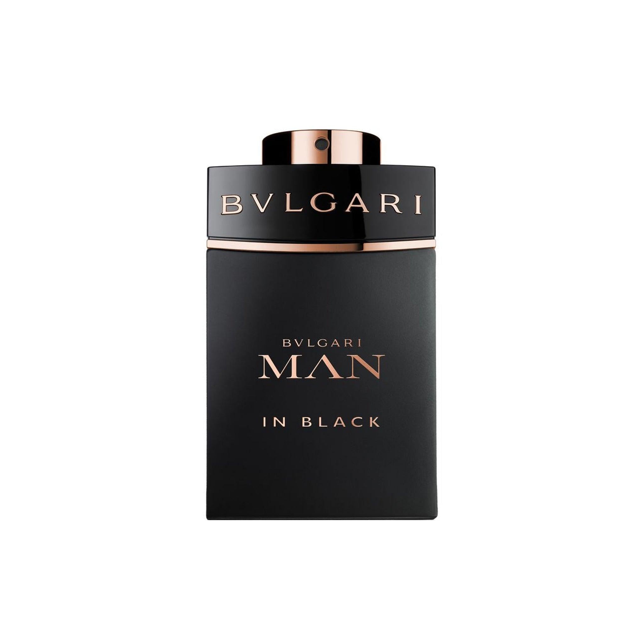 Tester Bvlgari Man In Black Eau De Parfum 100ml bottle with black and gold design, showcasing the sleek fragrance packaging.