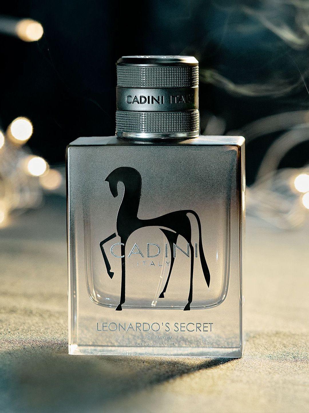Cadini Italy Leonardo's Secret men’s Eau De Parfum 100ml bottle with elegant design and branding visible.