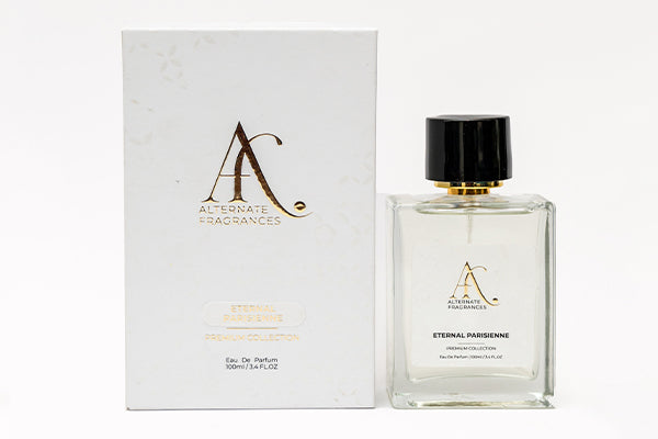 Eternal Parisienne EDP perfume bottle by Rini Deals with elegant box, 100ml floral and fruity fragrance for women.