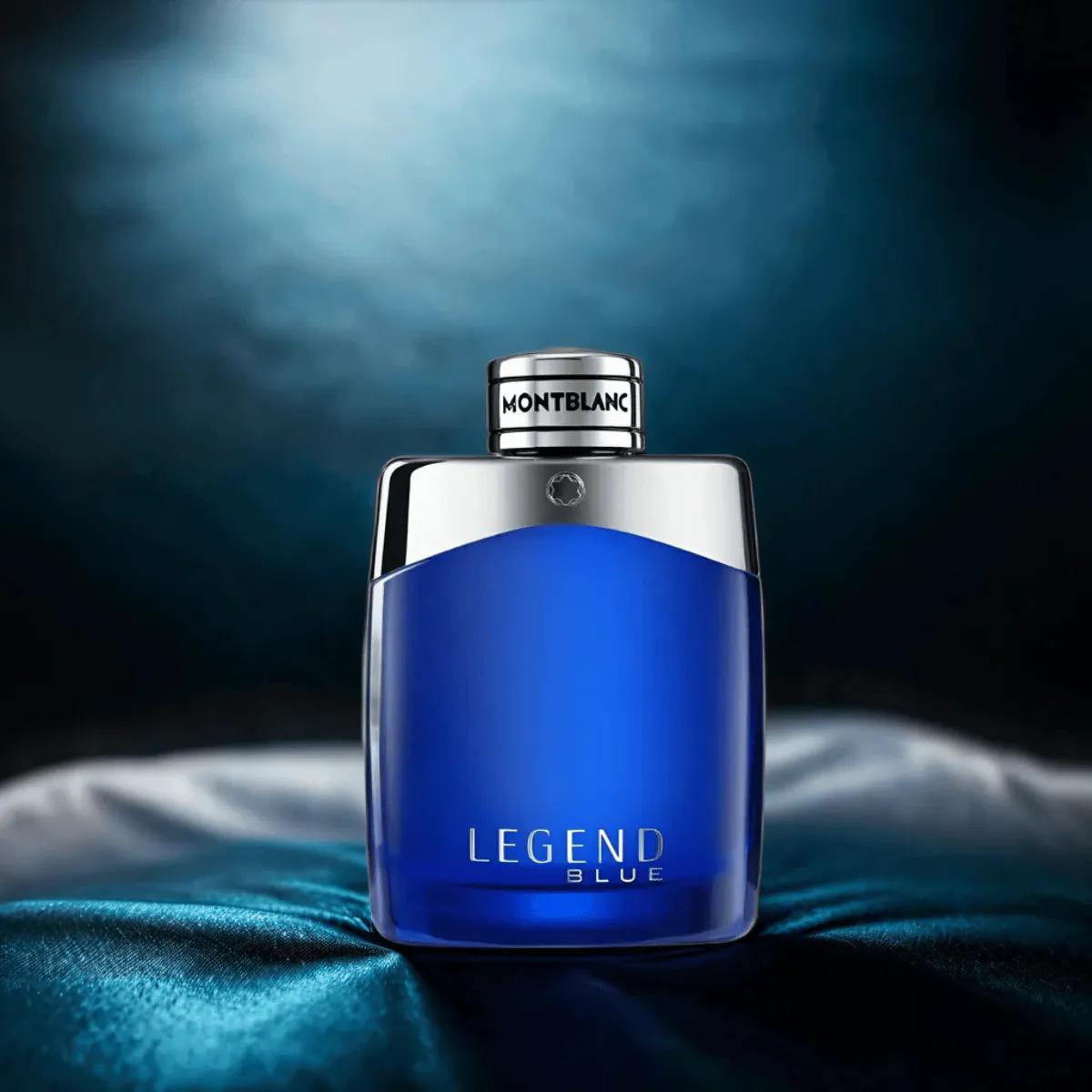Montblanc Legend Blue Eau De Parfum for Men bottle, 50ML, with blue liquid and sleek glass design.