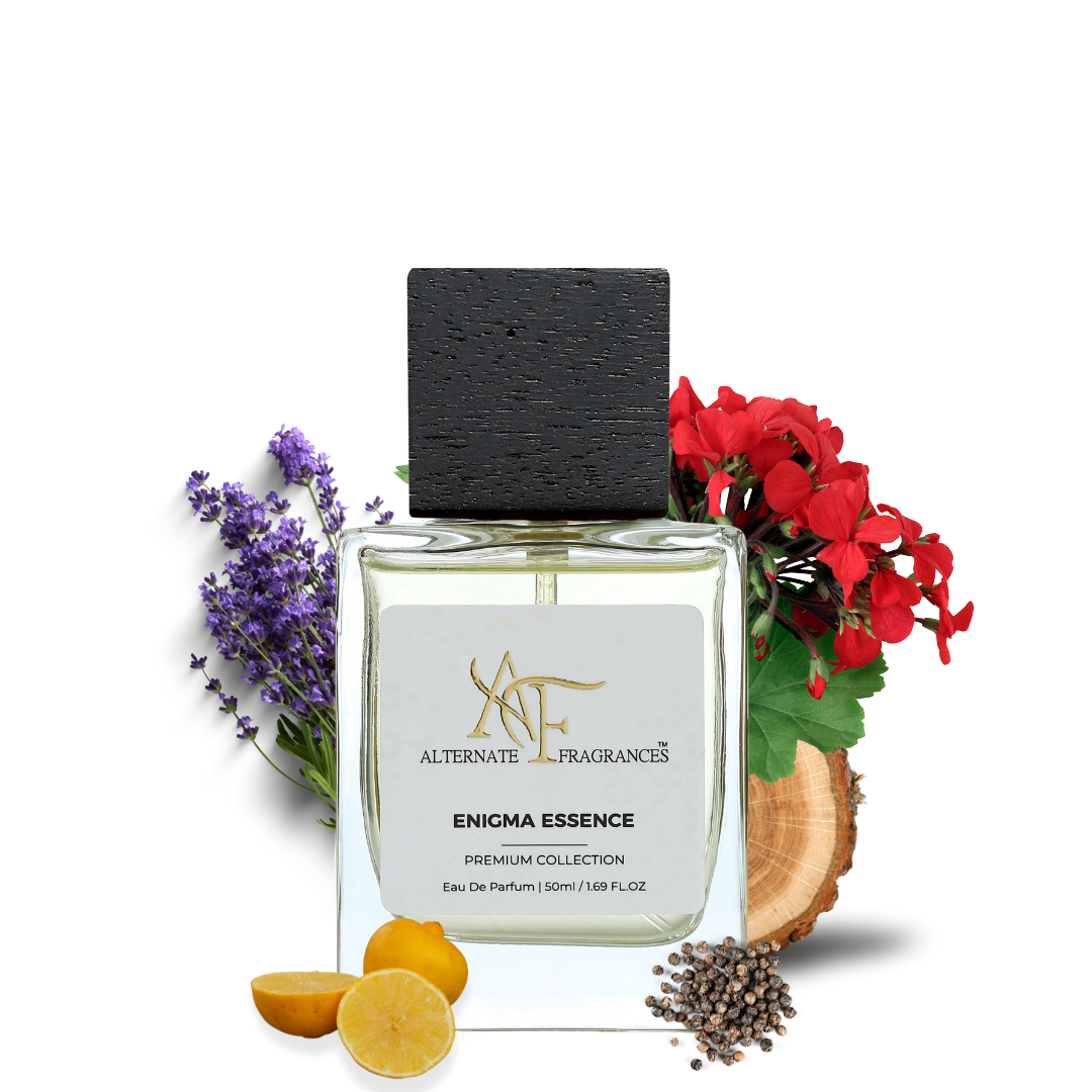 Bottle of Enigma Essence EDP perfume by Rini Deals showing the elegant glass bottle and cap.