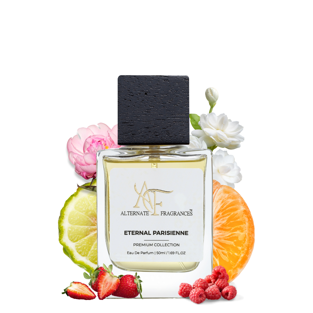 Eternal Parisienne Eau de Parfum by Rini Deals featuring a sleek, elegant bottle with floral and feminine fragrance notes.