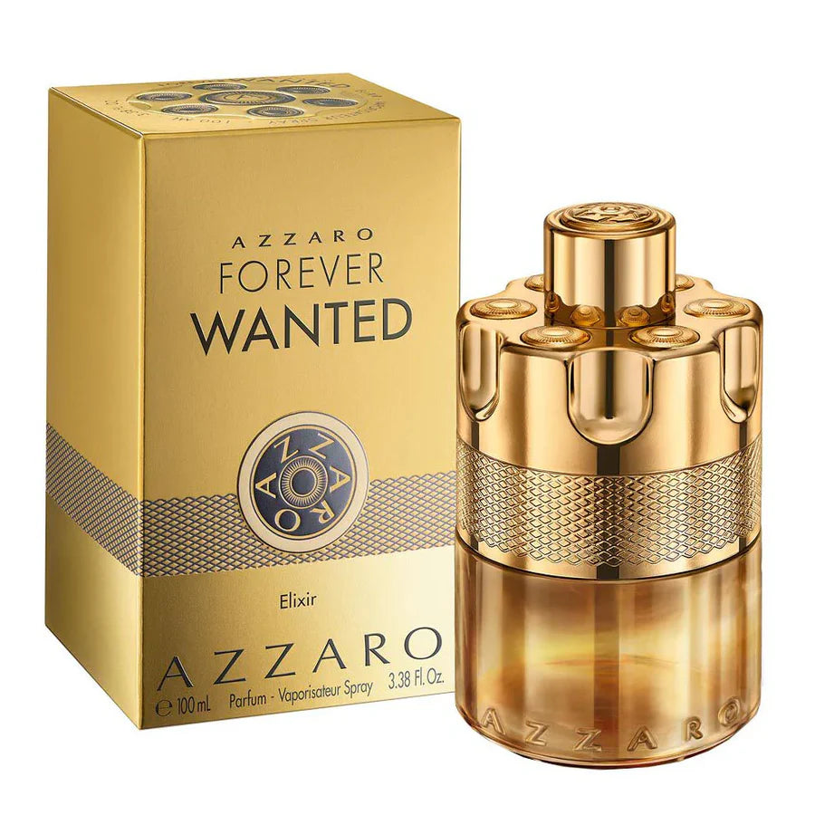 Azzaro Wanted Forever Elixir Parfum for Men, 100ml bottle with sleek design and elegant label, showcasing the fragrance container.