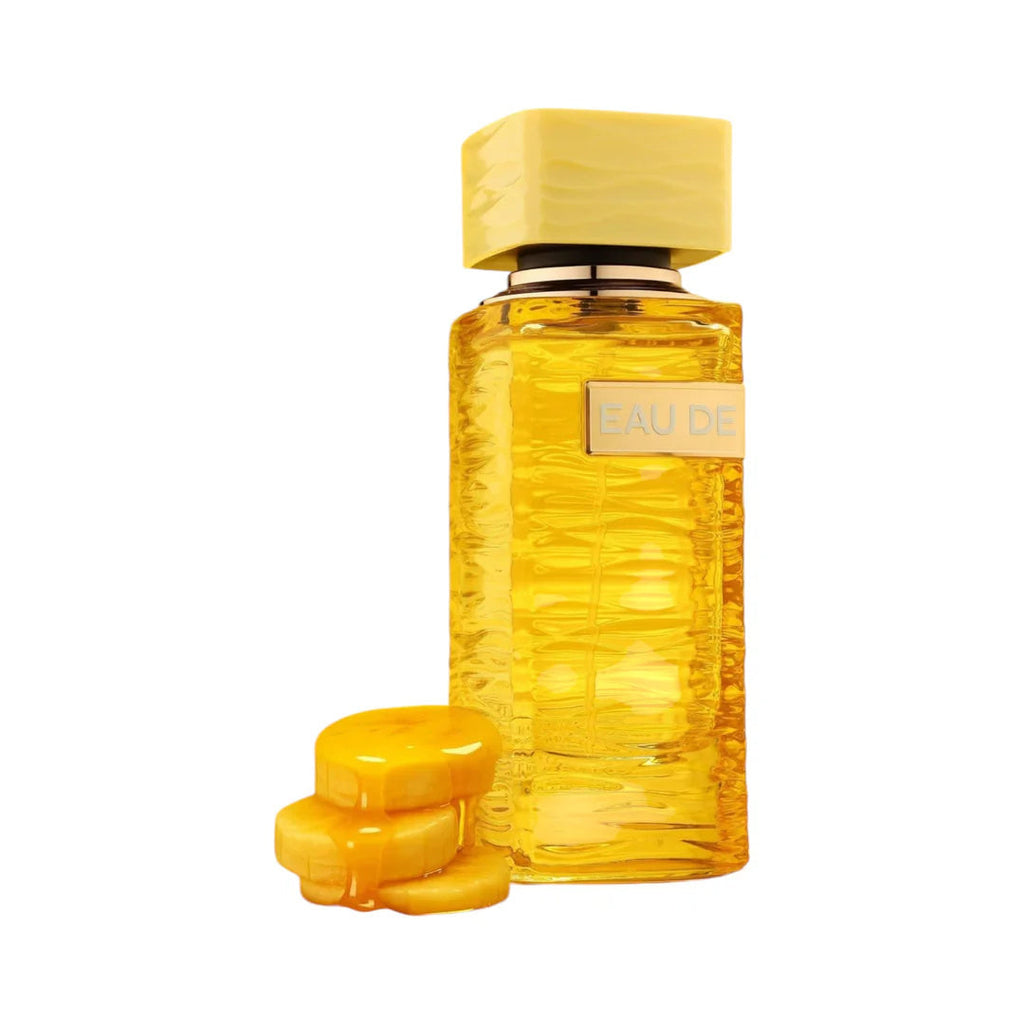Fragrance World Eau De Soleil Eau de Parfum for men, 100ml bottle, with a sleek design and golden accents.