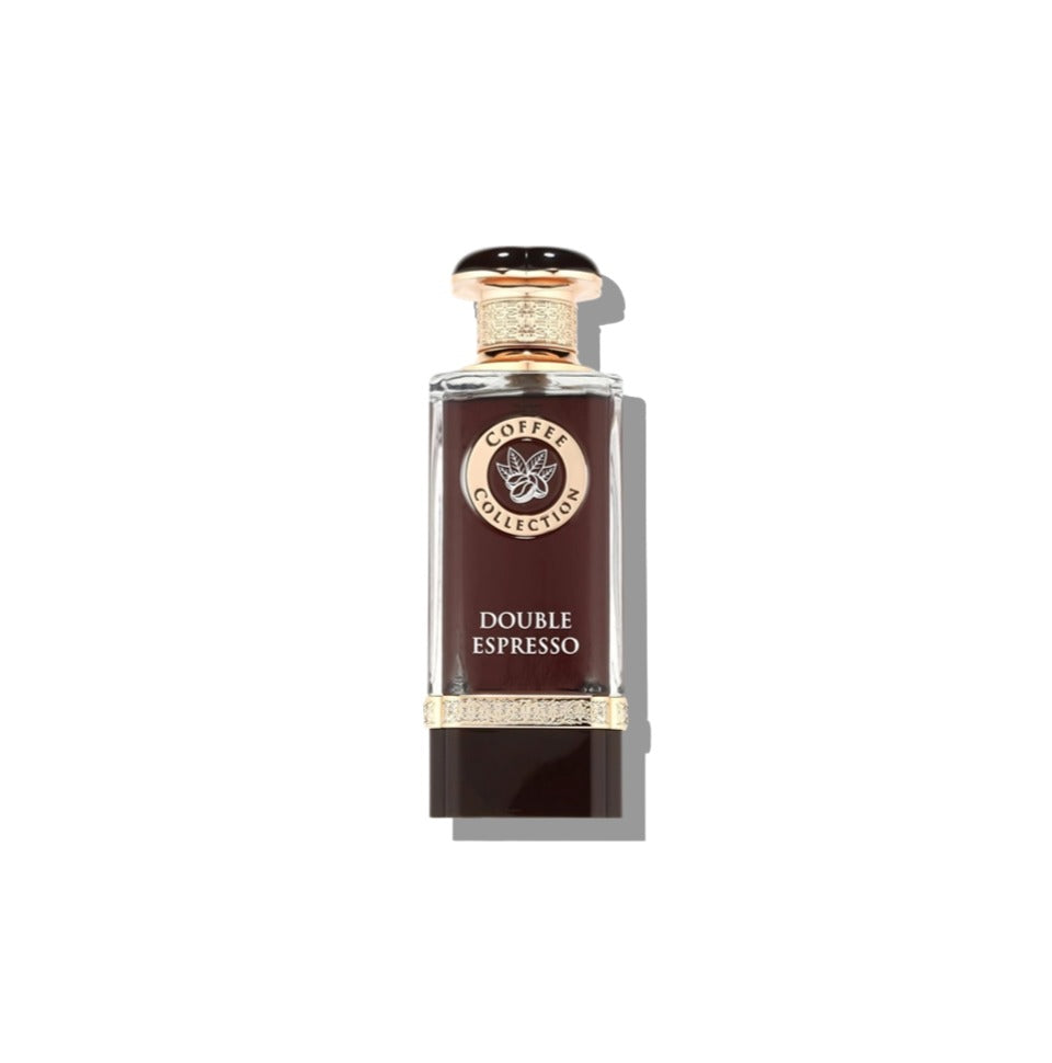 Fragrance World Coffee Collection Double Espresso Eau de Parfum 100ml bottle for men with sleek glass design and coffee-inspired scent