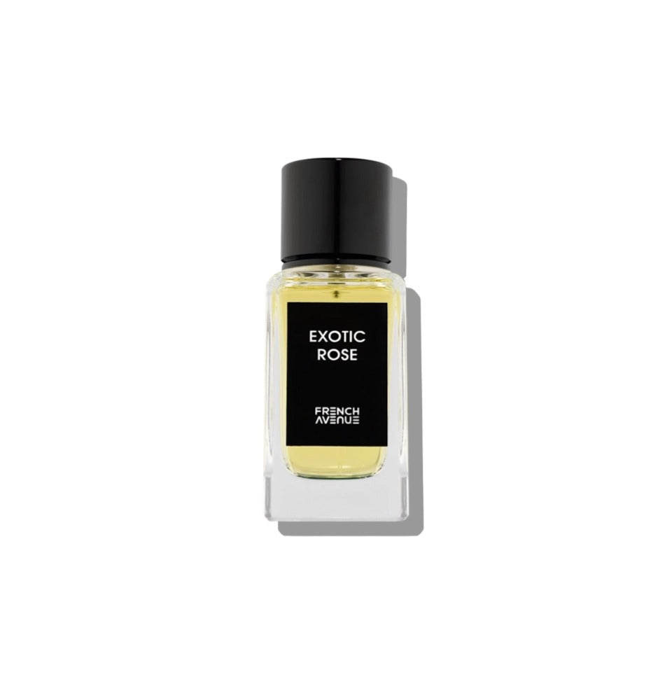 Fragrance World French Avenue Exotic Rose eau de parfum bottle for women, 100ml with elegant floral design