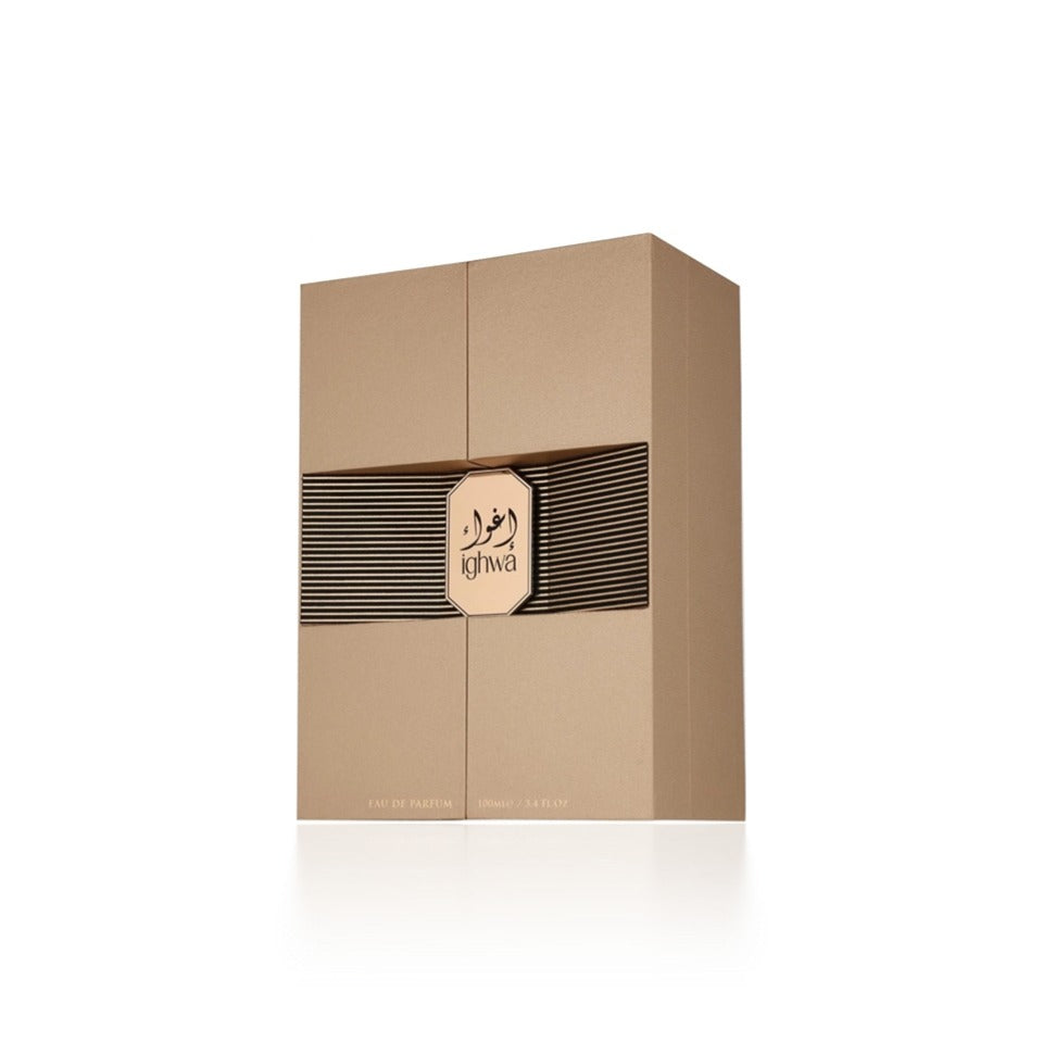 Fragrance World Ighwa Eau de Parfum 100ml for men and women, featuring a sleek bottle and elegant design.