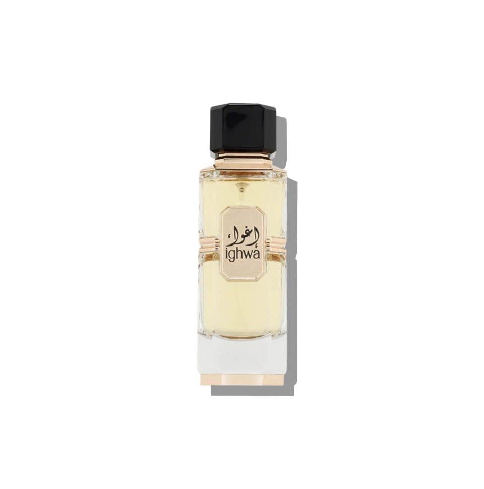 Fragrance World Ighwa Eau de Parfum 100ml bottle for men and women with sleek design and clear label.