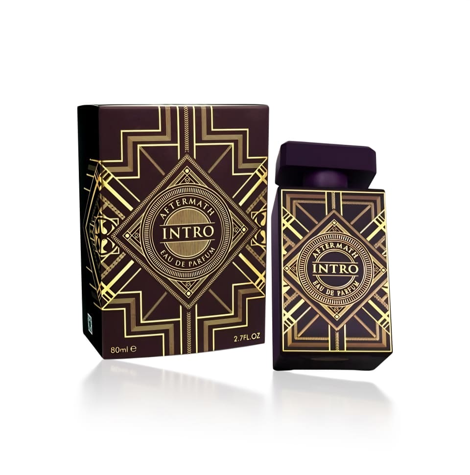 Fragrance World Intro Aftermath Eau de Parfum 80ml for men and women, showing the perfume bottle and packaging.
