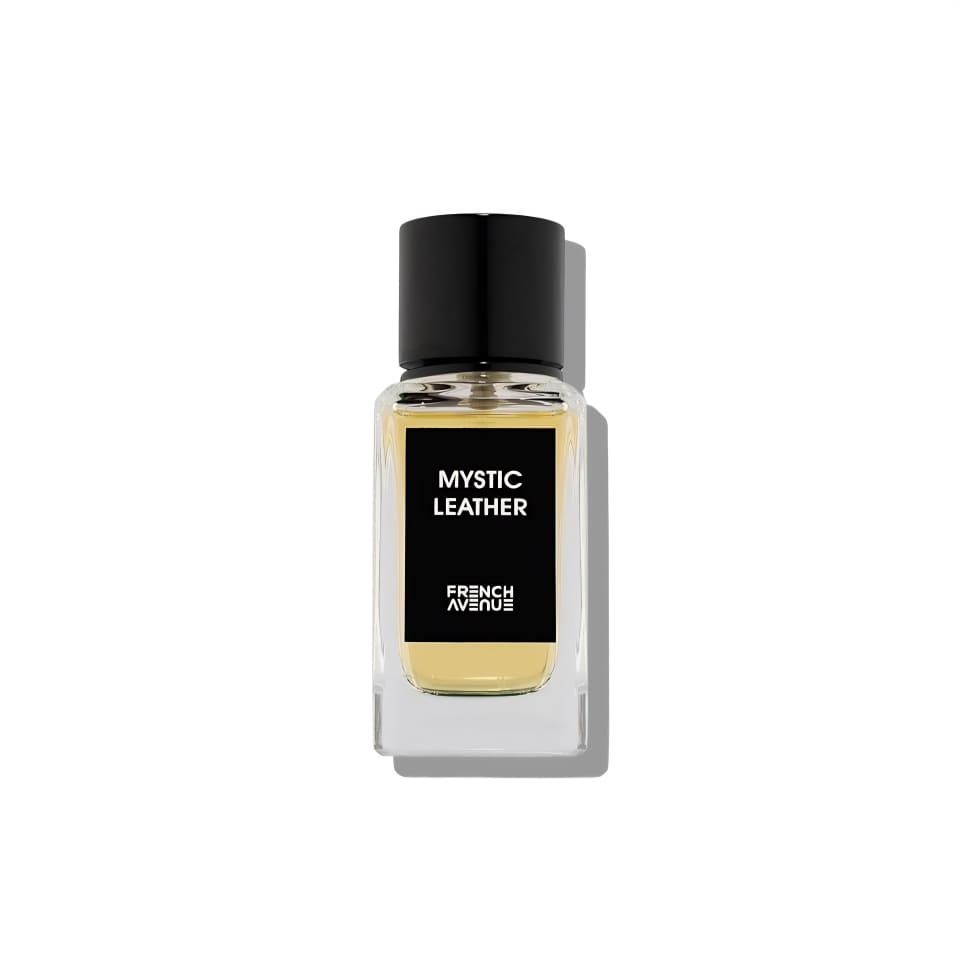 Fragrance World Mystic Leather Eau de Parfum 100ml for men in a sleek bottle, featuring a dark leather-inspired design.