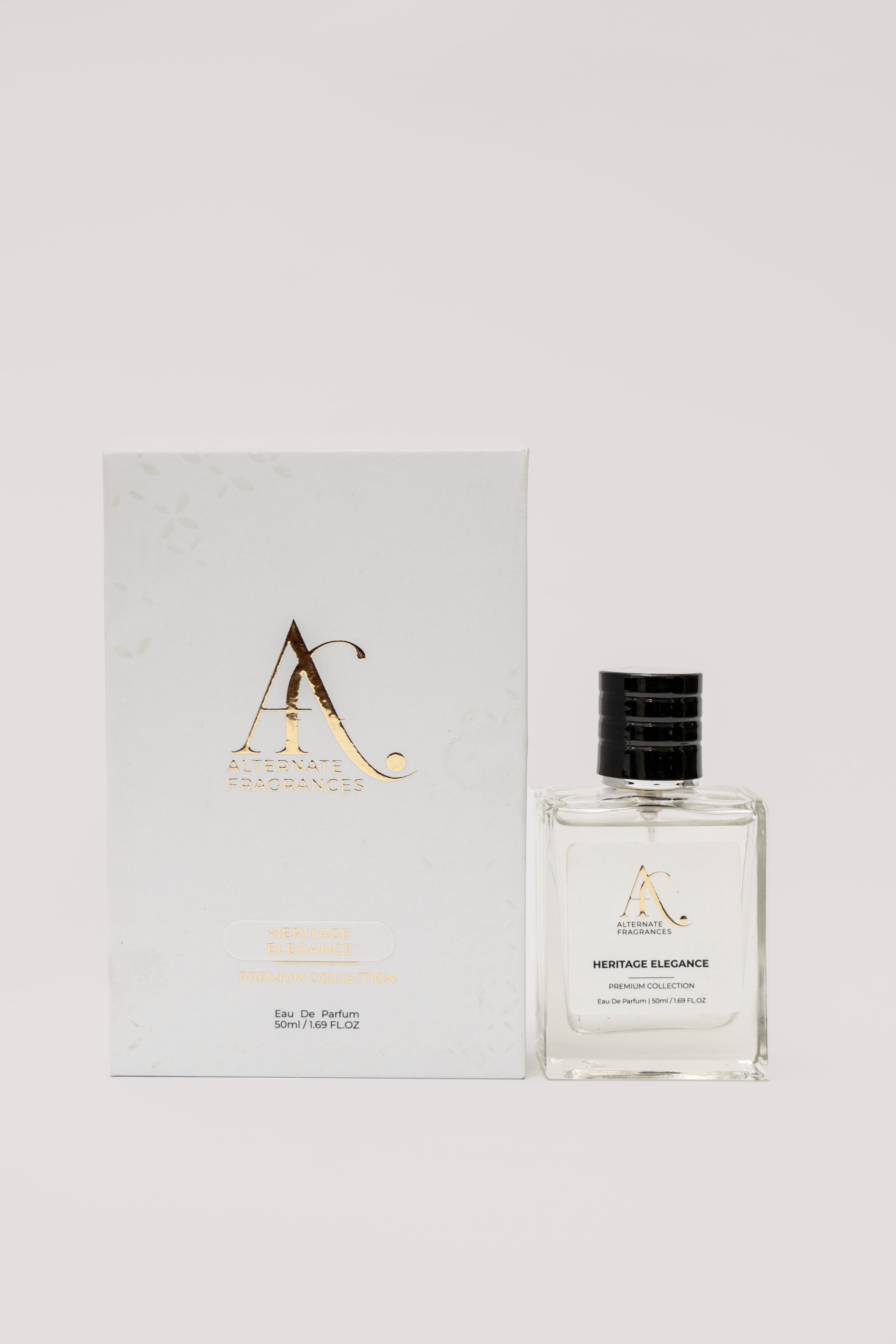 Heritage Elegance EDP perfume bottle with box from Rini Deals, featuring a sleek design and elegant packaging.