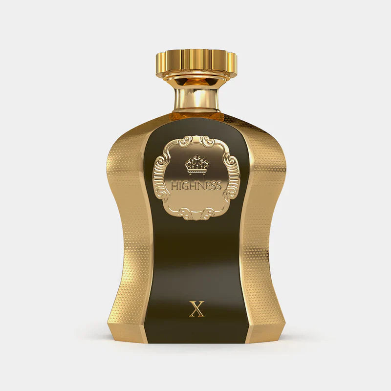 Afnan Highness X Eau De Parfum 100ml bottle for men and women, sleek design with elegant branding, in a clear glass bottle.