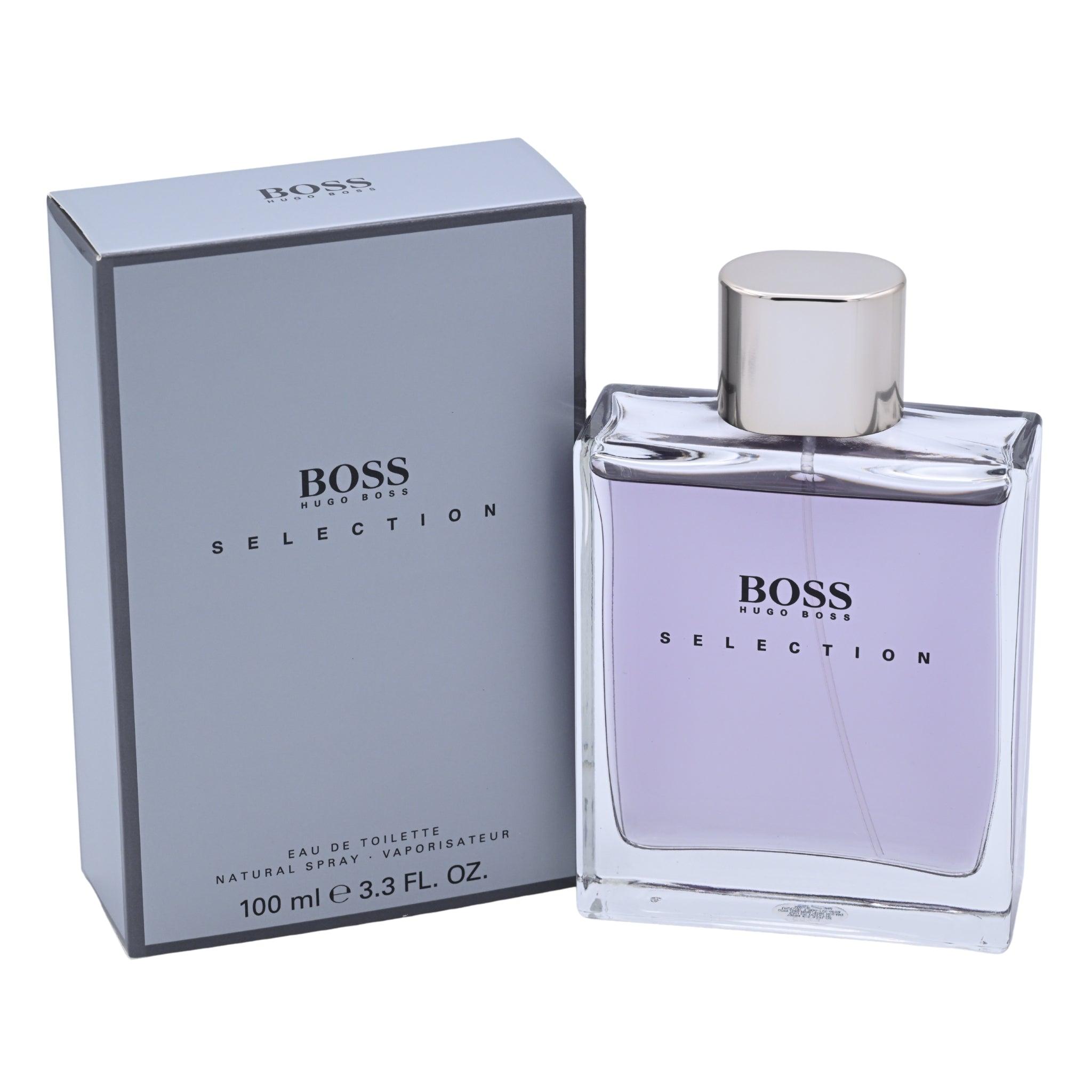 BOSS Selection Eau De Toilette 100ml for men with sleek glass bottle and silver cap, showcasing the premium fragrance design.