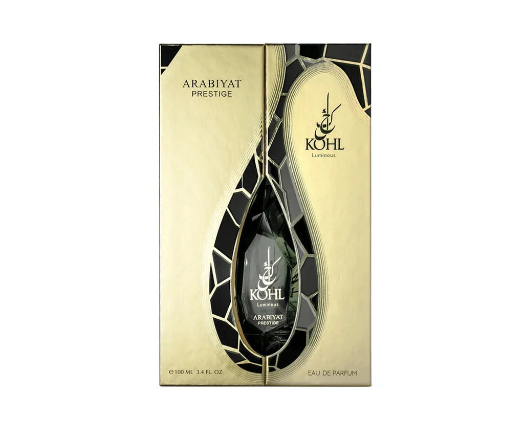 Arabiyat Prestige Kohl Luminous Eau De Parfum 100ml for men and women, featuring elegant bottle design and luxurious fragrance.