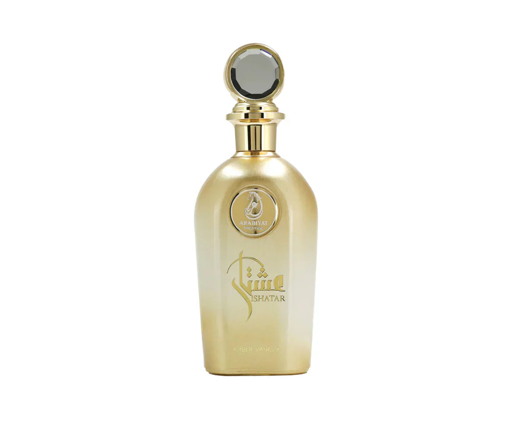 Arabiyat Prestige Ishatar Amber Vanilla Eau De Parfum bottle by Rini Deals, 110ml, featuring a sleek design with amber and vanilla notes.