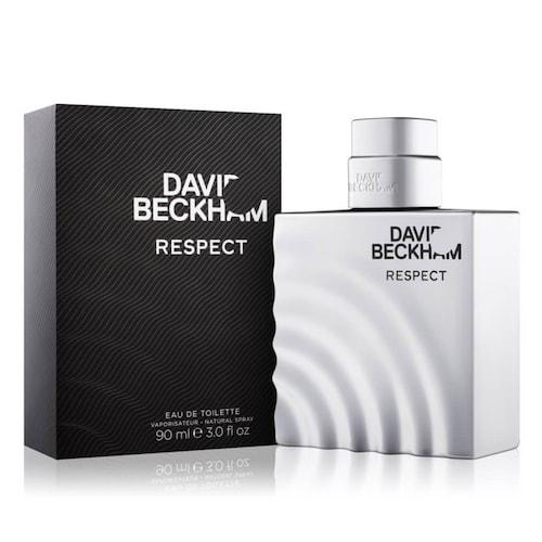 David Beckham Respect Eau De Toilette 90ml for men, featuring the sleek bottle with a silver cap and modern design.