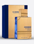 Al Haramain Amber Oud Bleu Edition 60ml EDP for men, featuring a sleek bottle with amber and blue accents.