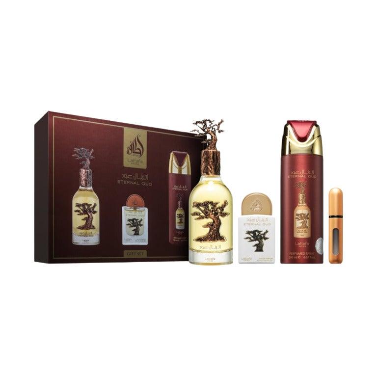 Gift Set Lattafa Pride Eternal Oud 320ml (100ml EDP + 20ml EDP + 200ml Deo) – Unisex
