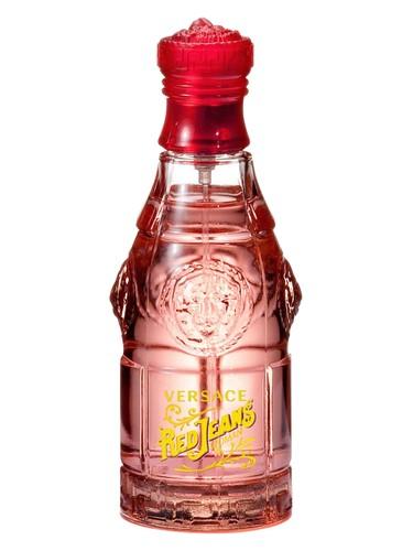 Versace Red Jeans Eau De Toilette bottle for women, red and silver packaging, 75ml, with floral and fruity scent details.