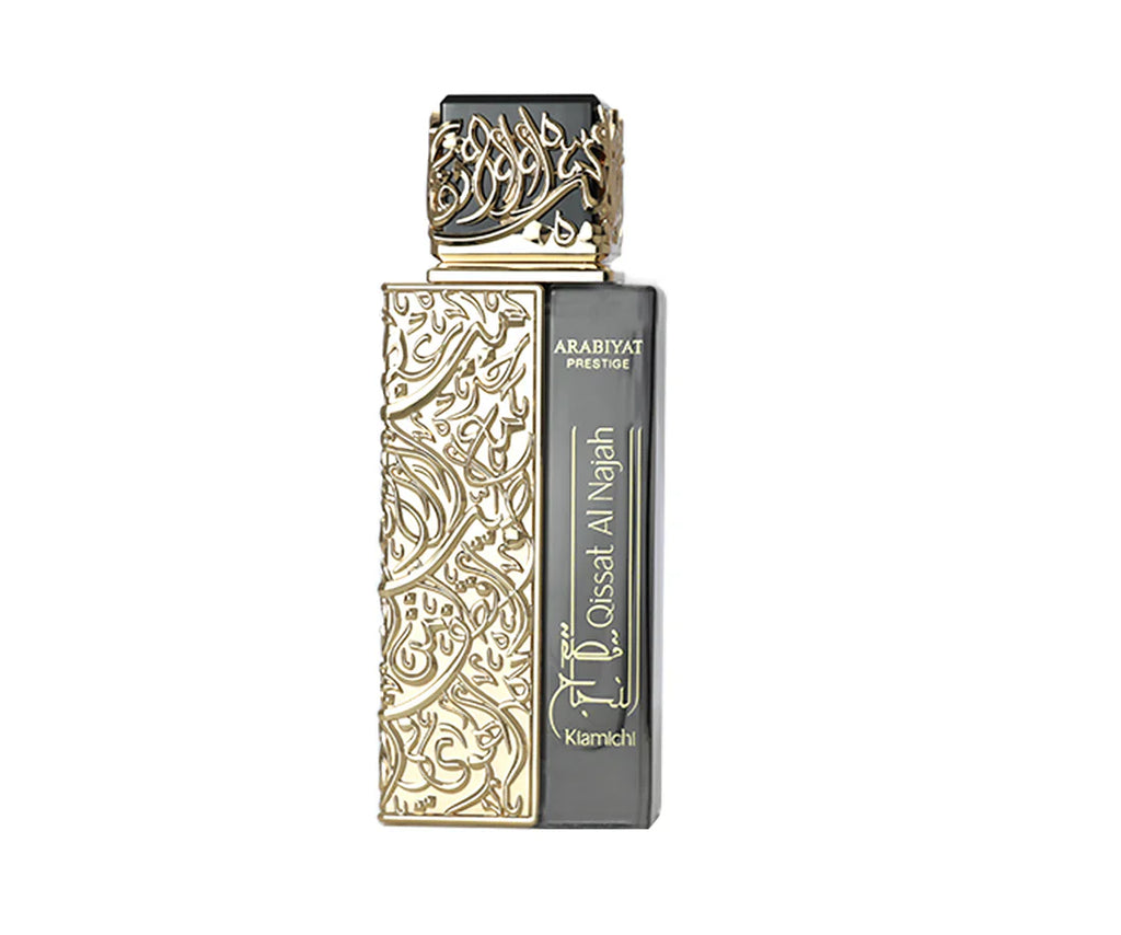 Arabiyat Prestige Qissat Al Najah Kiamichi Eau De Parfum for men in a 100ml bottle, featuring elegant packaging and branding details.