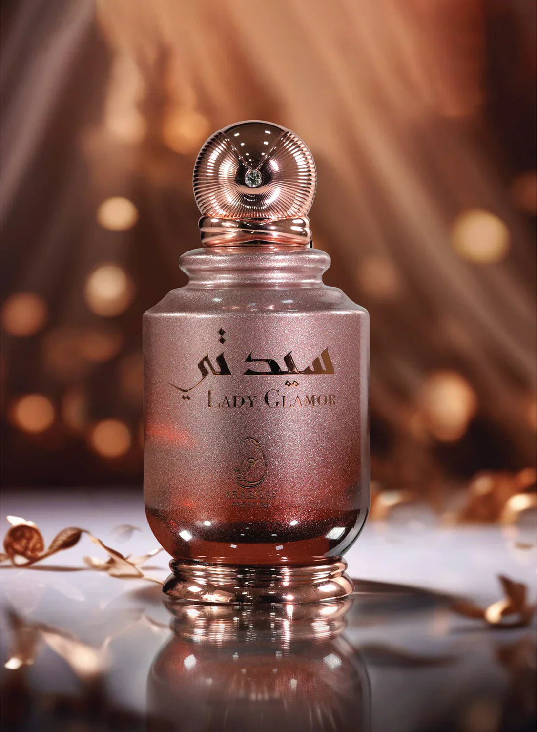 Arabiyat Prestige Lady Glamor Eau De Parfum 100ml for women, elegant bottle design with floral and feminine fragrance details.
