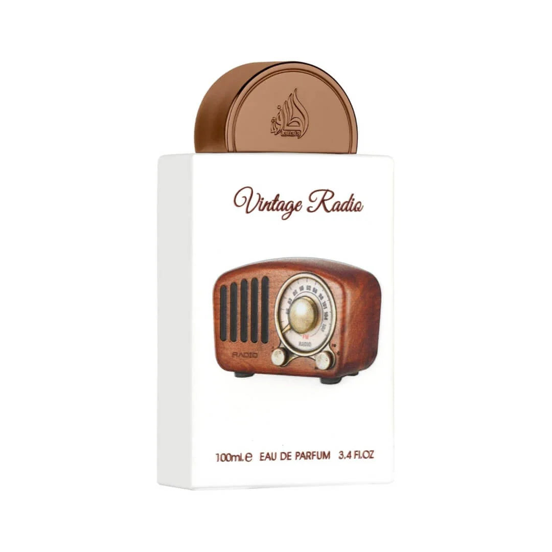 Lattafa Pride Vintage Radio Eau De Parfum 100ml bottle with vintage radio design for men and women.