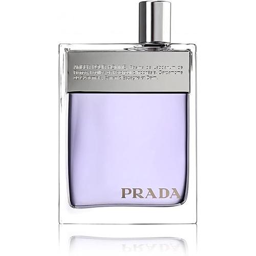 Prada Amber Pour Homme Eau De Toilette 100ml perfume bottle with elegant packaging, showcasing the Prada branding.