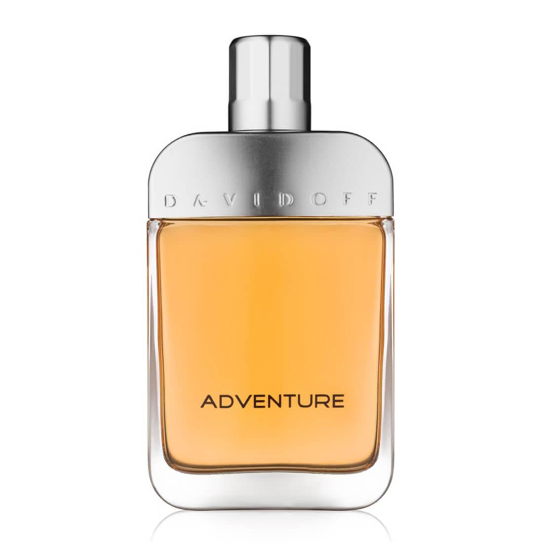 Davidoff Adventure Eau De Toilette 100ml bottle with rugged label and cap, showcasing the masculine fragrance packaging.