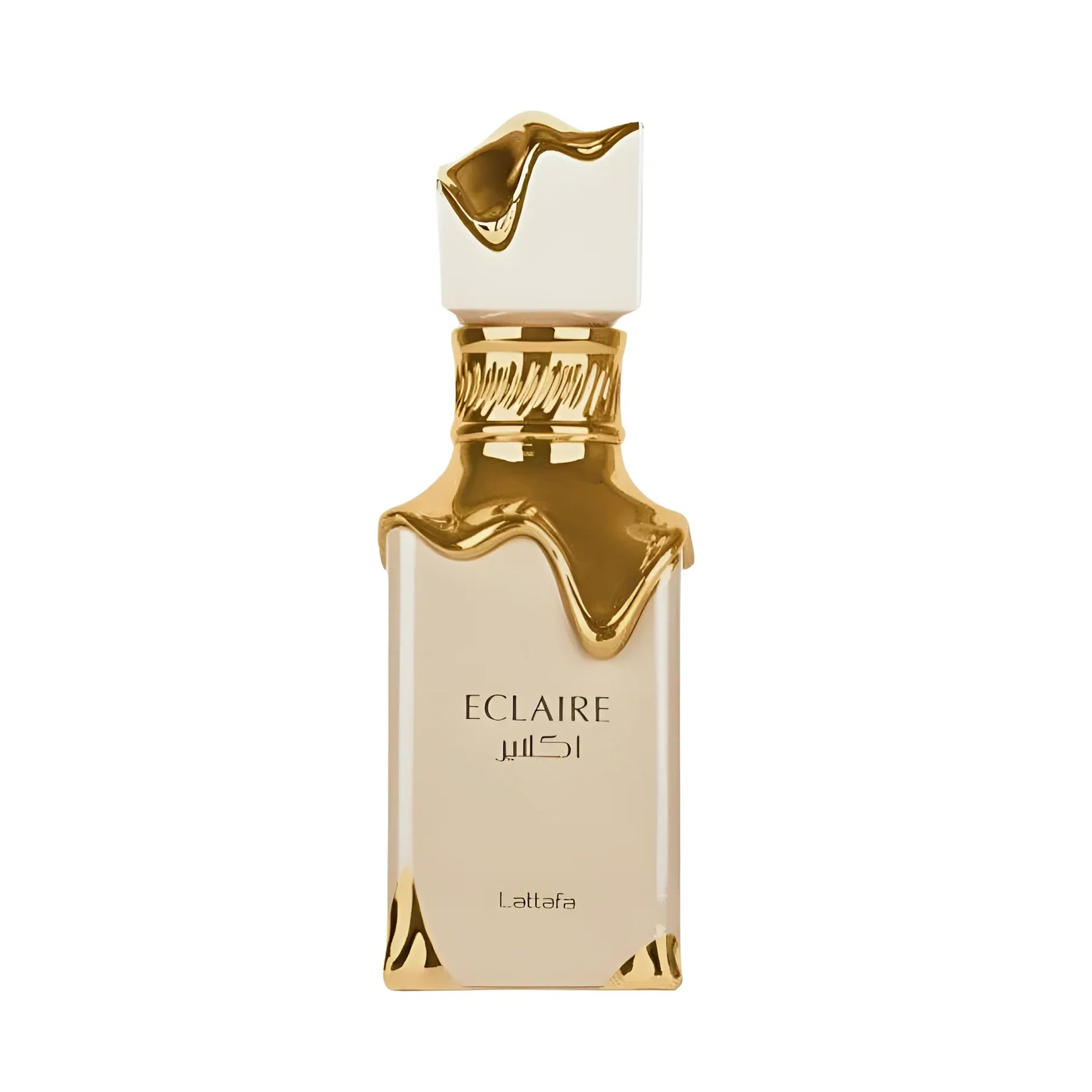 Lattafa Eclaire Eau De Parfum 100ml bottle for men and women, sleek glass container with a modern design and spray nozzle.