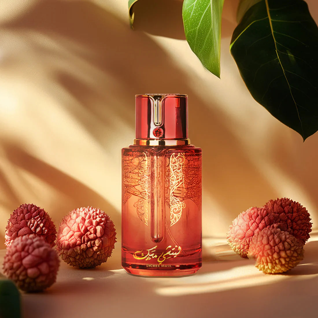 Arabiyat Prestige Lychee Musk Eau De Parfum 100ml by Rini Deals, featuring a sleek bottle with lychee and musk notes.