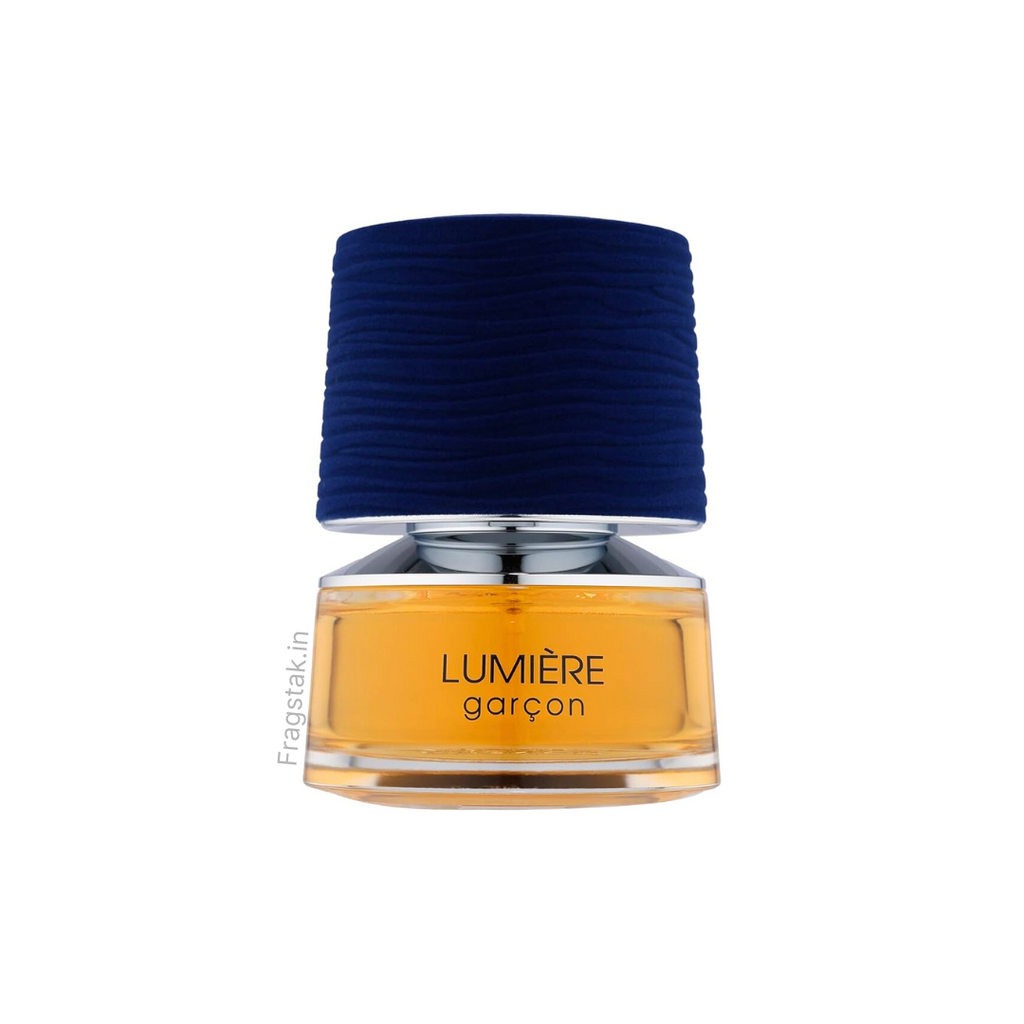 Fragrance World Lumiere Garcon Eau de Parfum for men, 100ml bottle with sleek black cap and modern packaging.