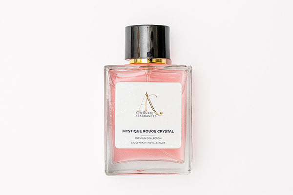 Rini Deals Mystique Rouge Crystal EDP bottle with floral and fruity accents in 100ml size.