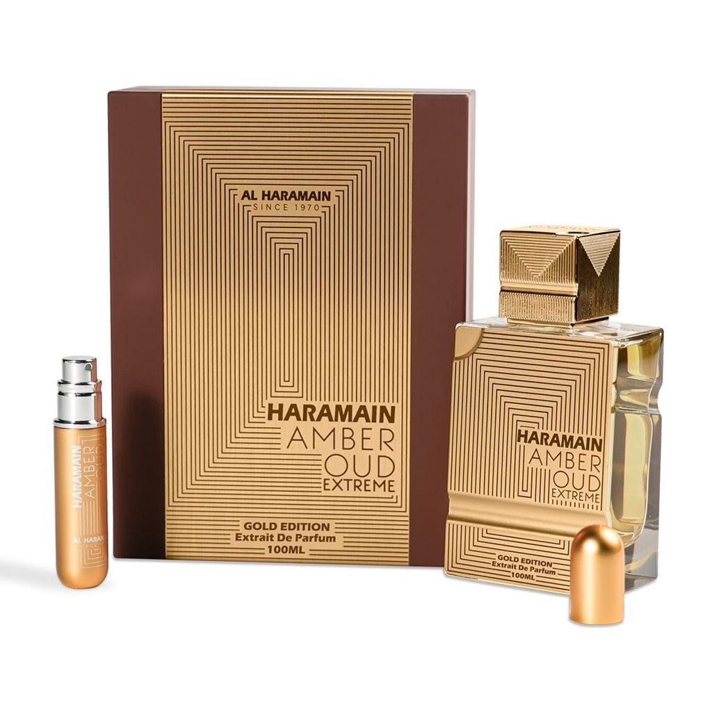 Al Haramain Amber Oud Extreme Gold Edition perfume bottle for men and women, featuring a luxurious gold design and elegant packaging.