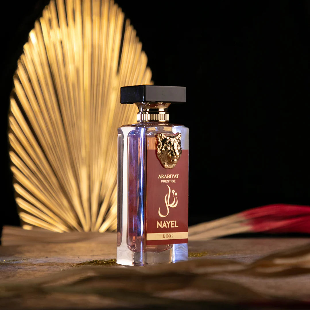 Arabiyat Prestige Nayel King Eau De Parfum 70ml bottle, elegant design for men, displayed on a neutral background.