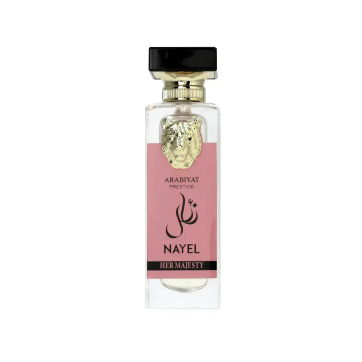 Arabiyat Prestige Nayel Her Majesty Eau De Parfum 70ml for women, elegant glass bottle with floral and oriental fragrance accents.