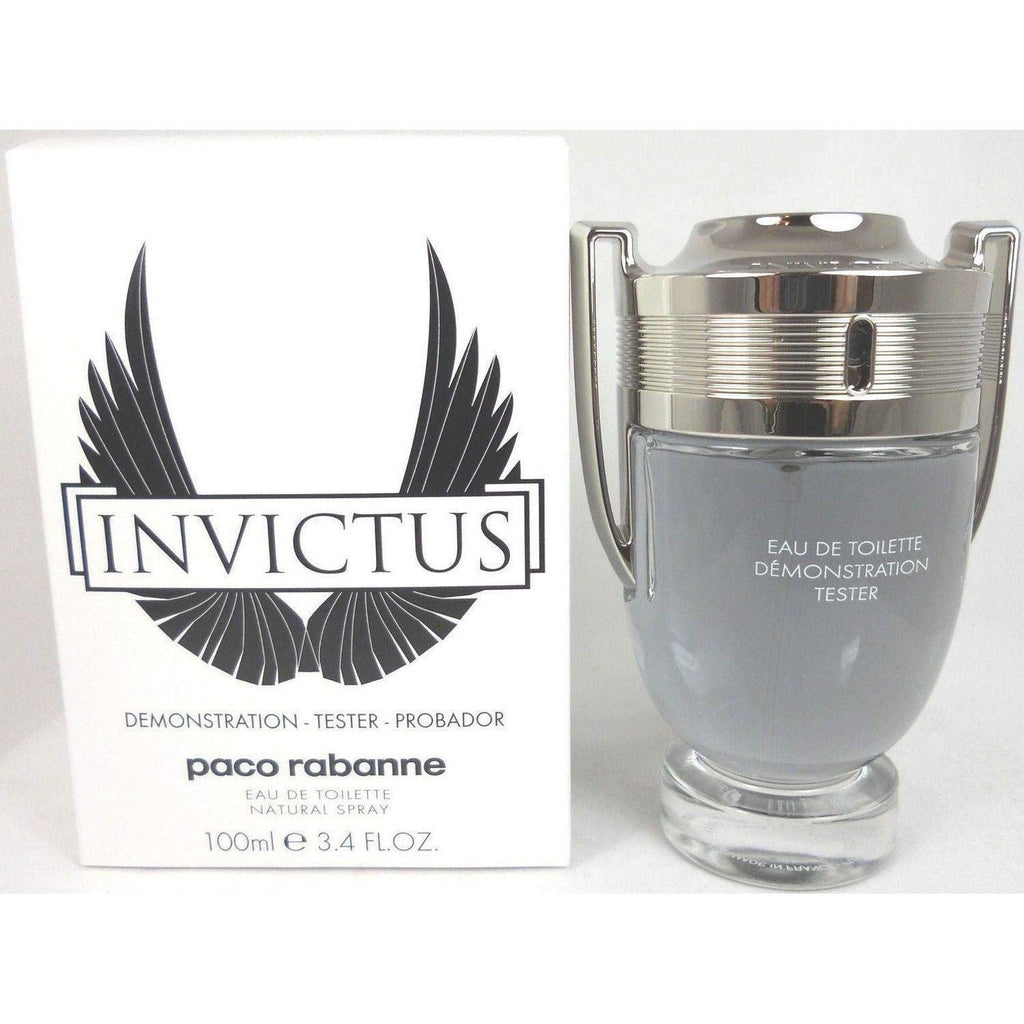Tester Paco Rabanne Invictus Platinum Eau De Parfum 100ml bottle with silver cap and sleek design, displayed on a plain background.