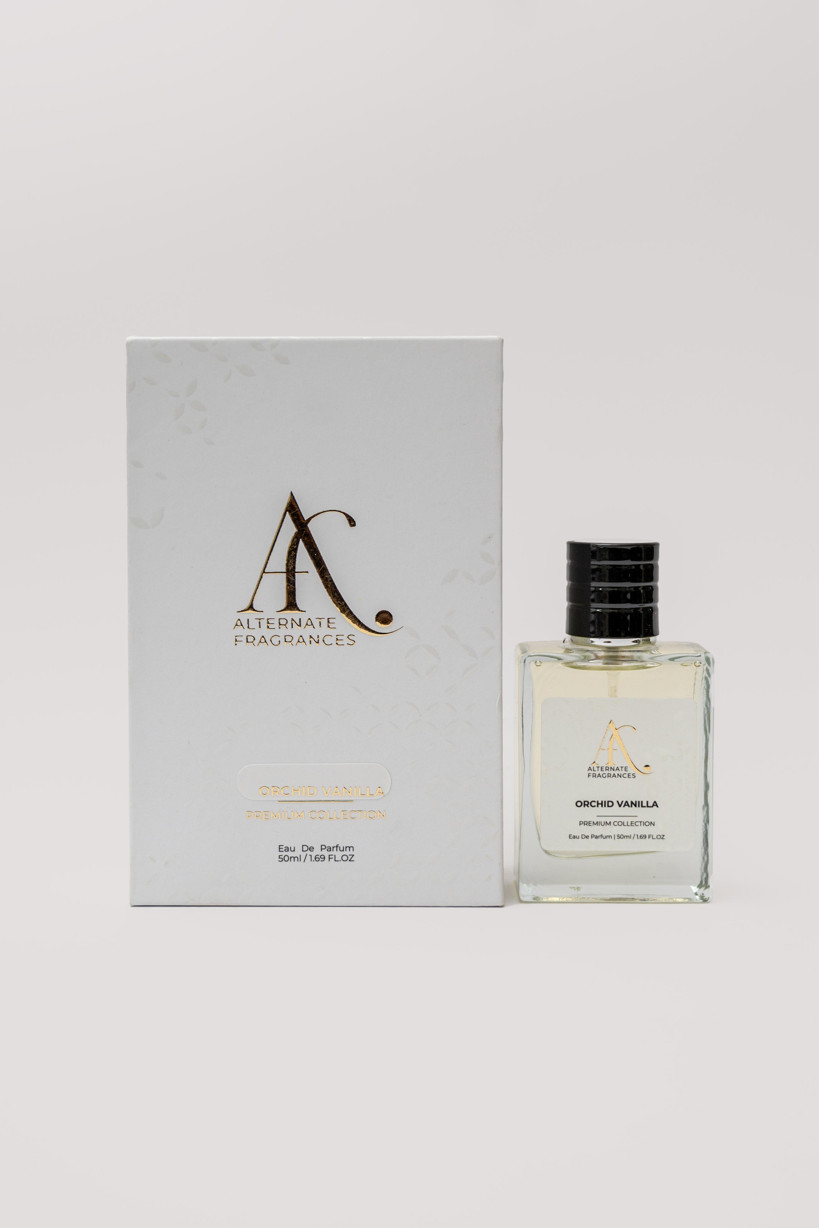 Rini Deals Orchid Vanilla 50ml Eau de Parfum bottle with box, featuring a floral vanilla fragrance in a stylish glass bottle.