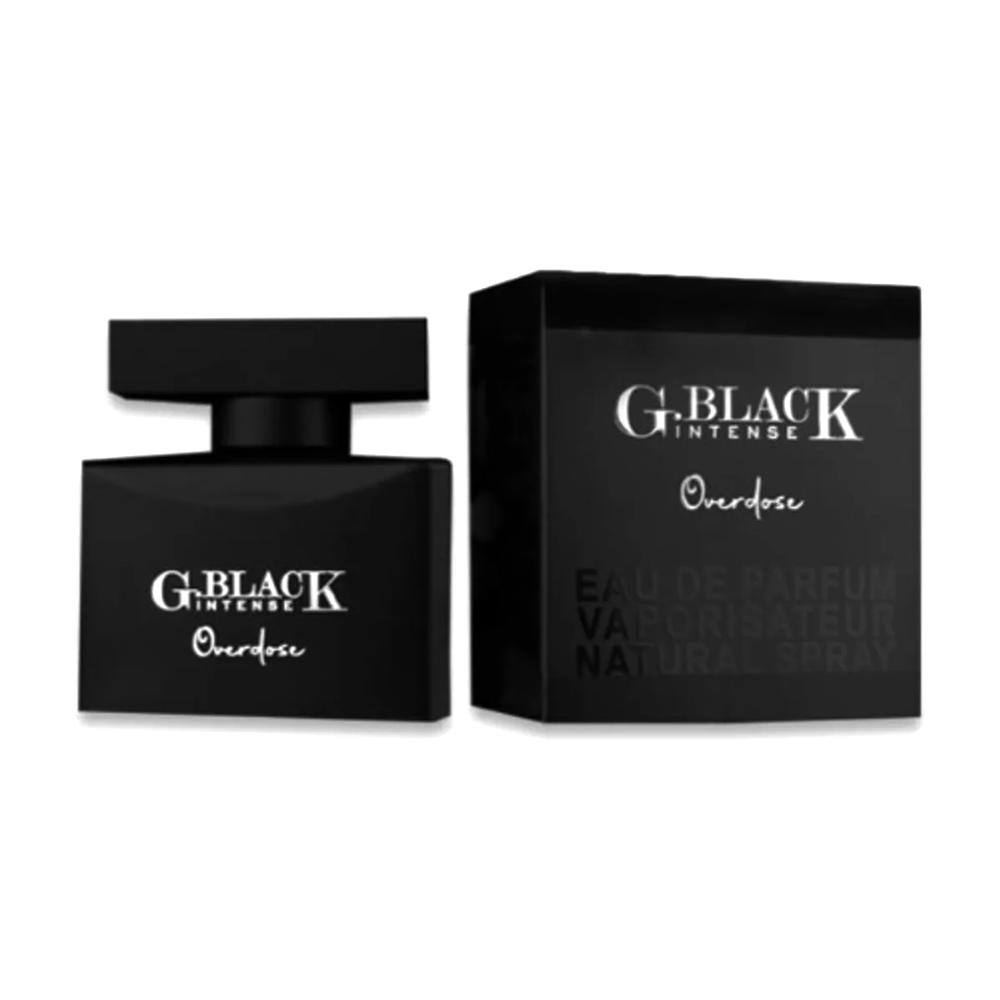 Black Intense Overdose Eau de Parfum for Men by Paris Corner, 100ml bottle with sleek black design and modern fragrance packaging.