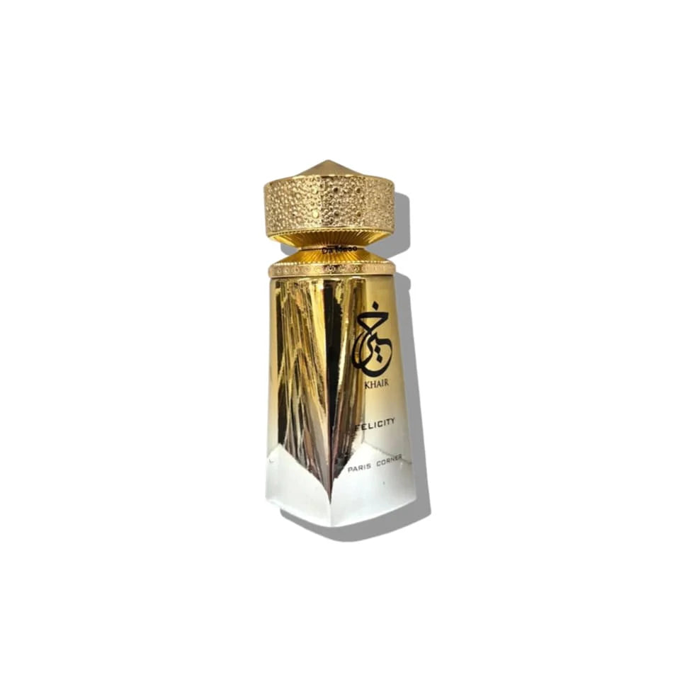 Paris Corner Khair Felicity Eau De Parfum 100ml bottle for men and women, featuring a sleek glass design with a spray nozzle.