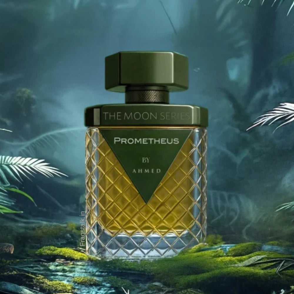 Ahmed Al Maghribi Prometheus Eau De Parfum 100ml bottle for men, sleek glass design with silver accents and black cap.